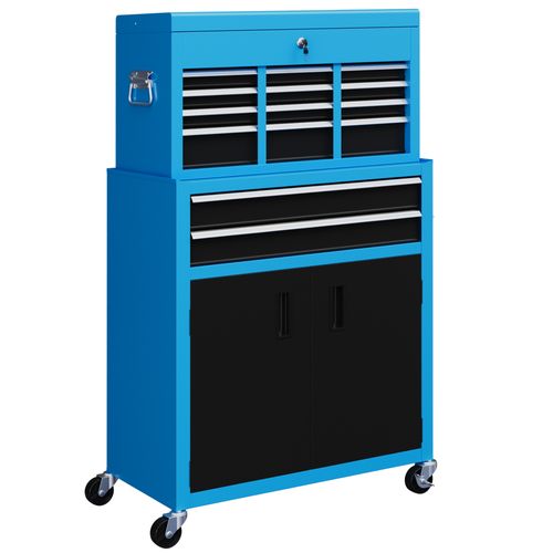 HOMCOM Top Chest and Roller Cabinet Combo Metal Tool Cabinet on Wheels