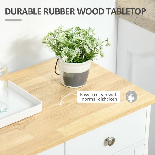 HOMCOM Rubber Wood Top Kitchen Cupboard Side Cabinet Island w/Adjustable Shelf