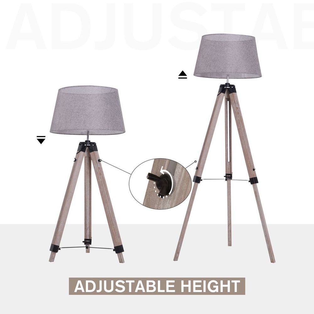 Tripod Floor Lamp Freestanding Bedside Light with Fabric Shade Grey