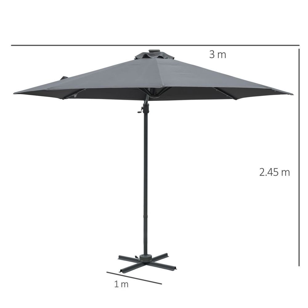 3(m) Cantilever Parasol Patio Umbrella w/ Crank Solar Lights Dark Grey