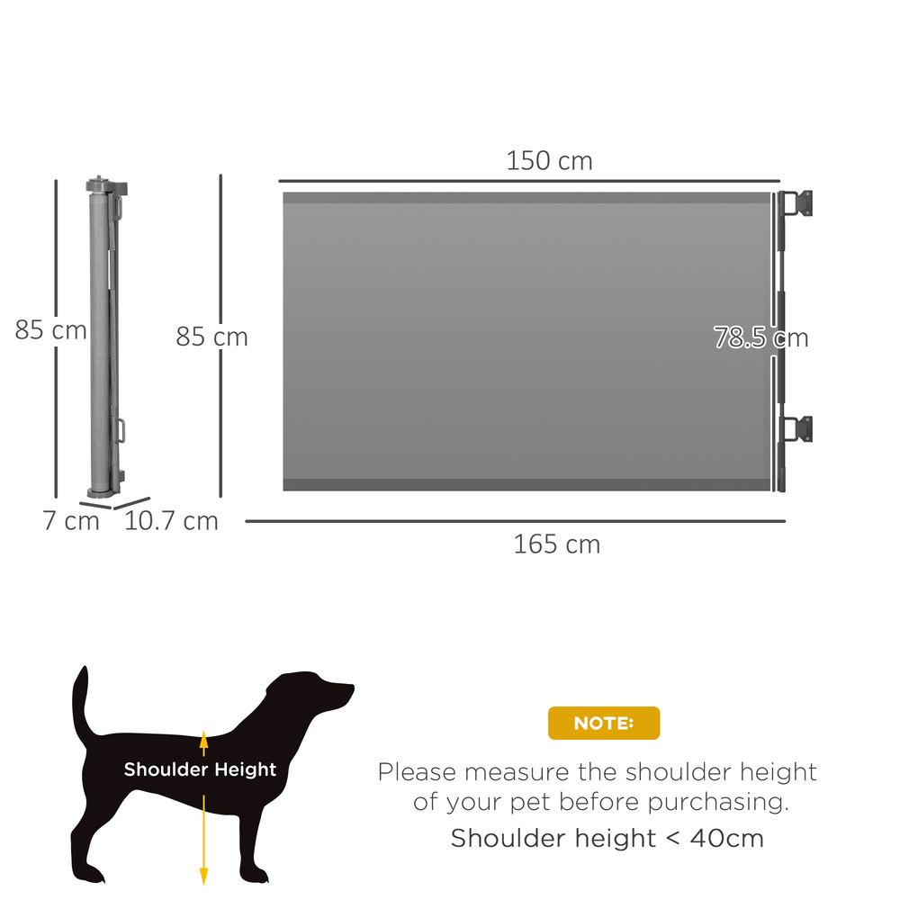 Retractable Stair Gate for Dogs Mesh Safety Gate up to 150 cm - Grey Pawhut