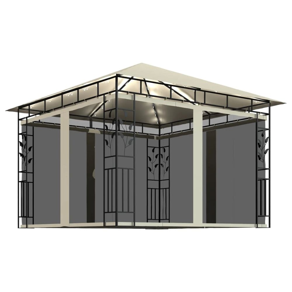 Gazebo with Mosquito Net & LED String Lights Anthracite, Cream & Taupe