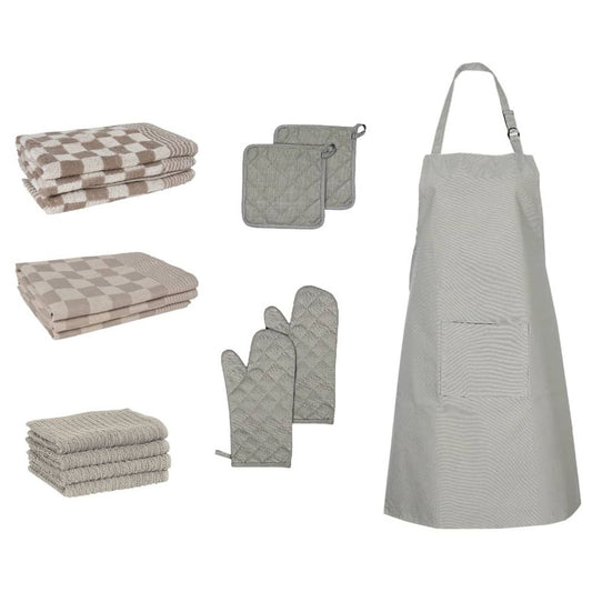 vidaXL 15 Piece Towel Set with Oven Gloves&Pot Holders Grey Cotton