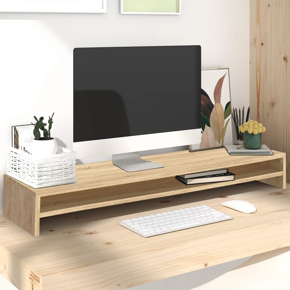 Monitor Stand Smoked Oak 100x24x13 cm Engineered Wood