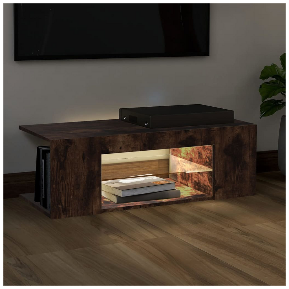 TV Cabinet with LED Lights Smoked Oak 90x39x30 cm