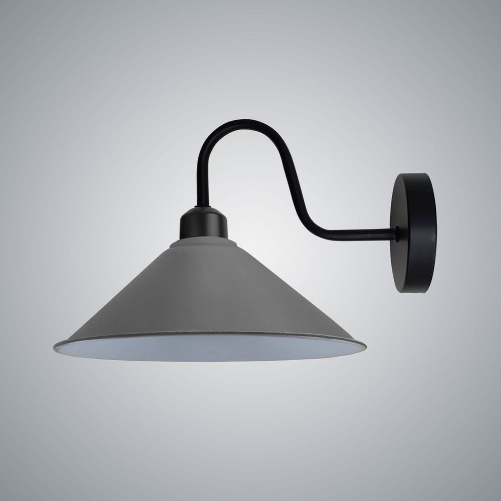 Grey Wall Light Fixture,Black Wall Sconce E27 Base Socket Screw Type Wall Mounted Swan Neck Cone Shape Shade