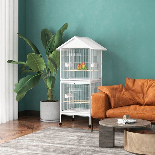 PawHut Metal Bird Cage Feeder, for Small and Medium Bird - White