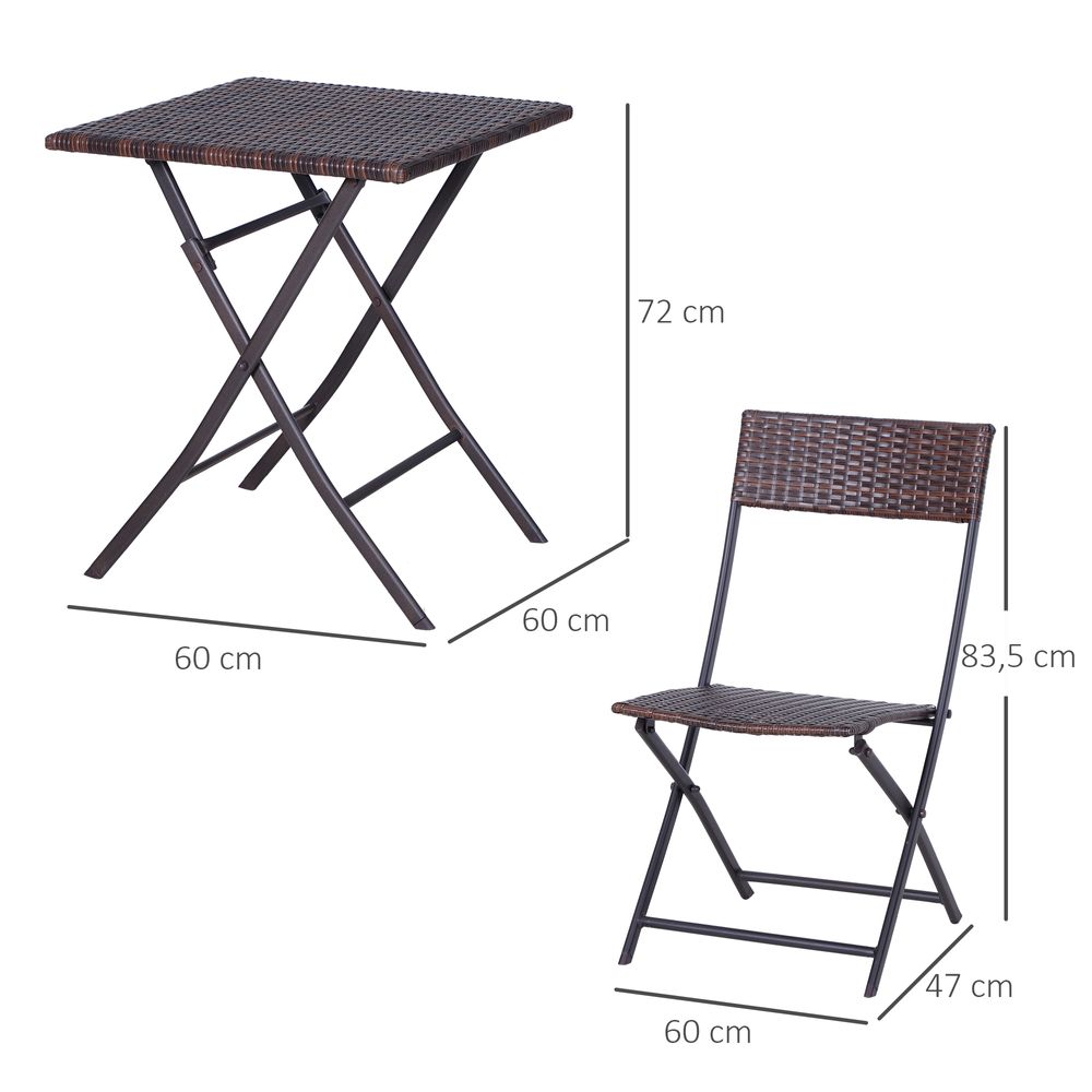 Rattan Garden Bistro Set Coffee 2 Wicker Weave Folding Chairs & 1 Square Table