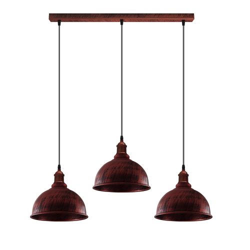 Vintage Industrial Rustic Red 3 Head Base Pendant Cord Light E27 Base Metal Brushed Light Fitting Small Curvy Lamp Shade