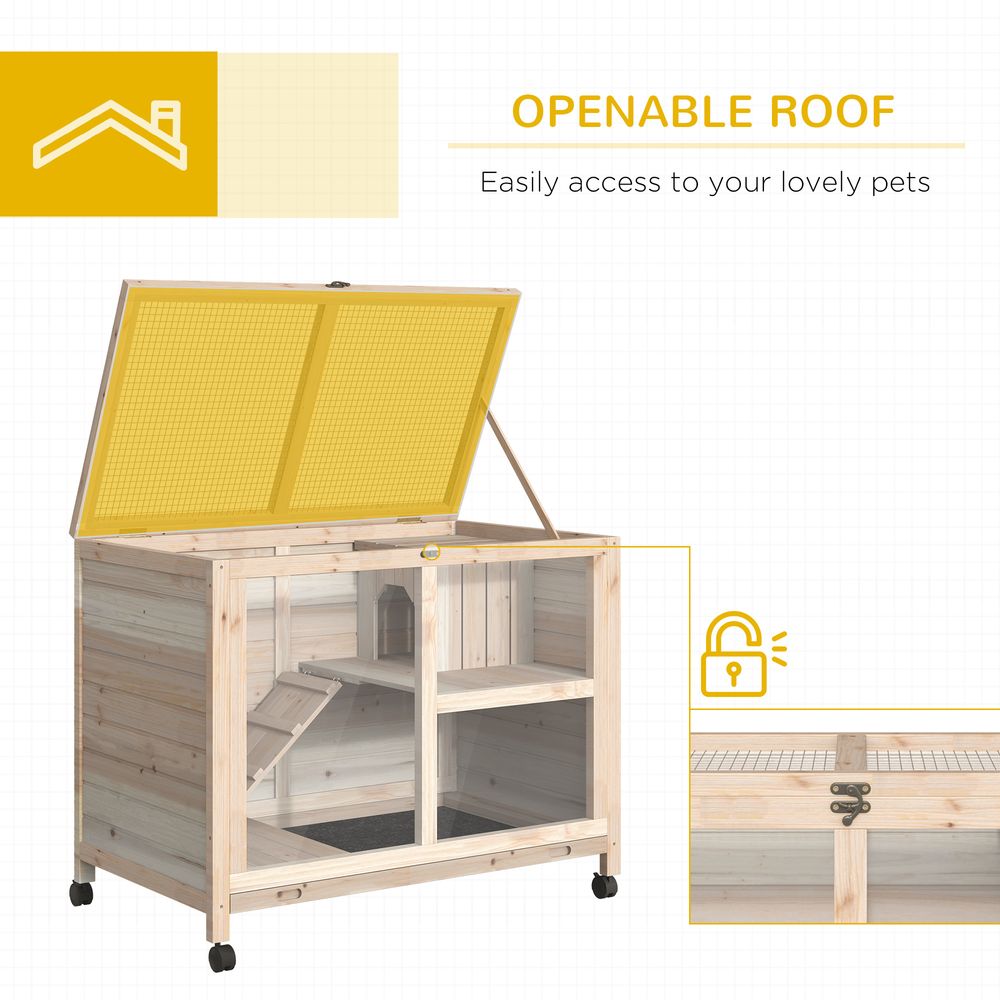 Indoor Rabbit Hutch Guinea Pig House Bunny Cage Openable Roof, Natural