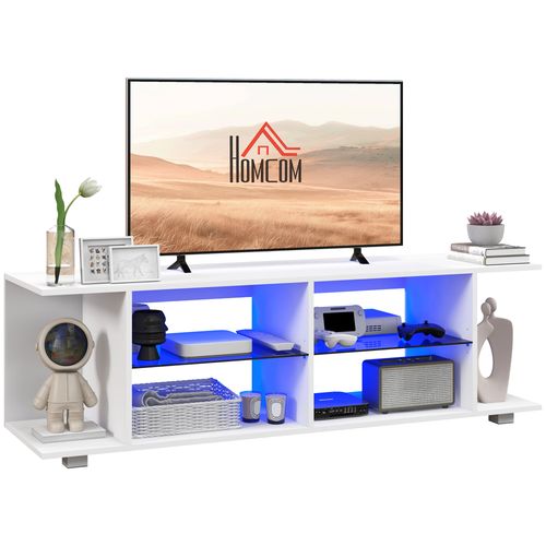 HOMCOM TV Stand 145cm TV Unit with Glass Shelves RGB LED Light for 60"TV White