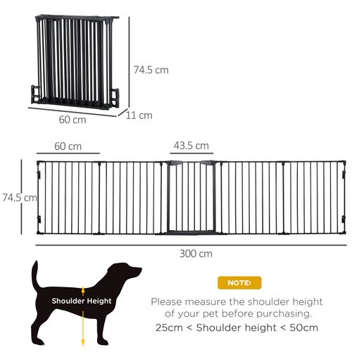 Pet Gate 5-Panel Dog Playpen for Indoor Stair Barrier W/ Walk Through Door Black