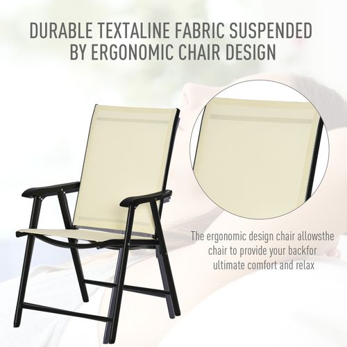 Set of 2 Foldable Metal Garden Chairs Dining Seat Yard Furniture Beige