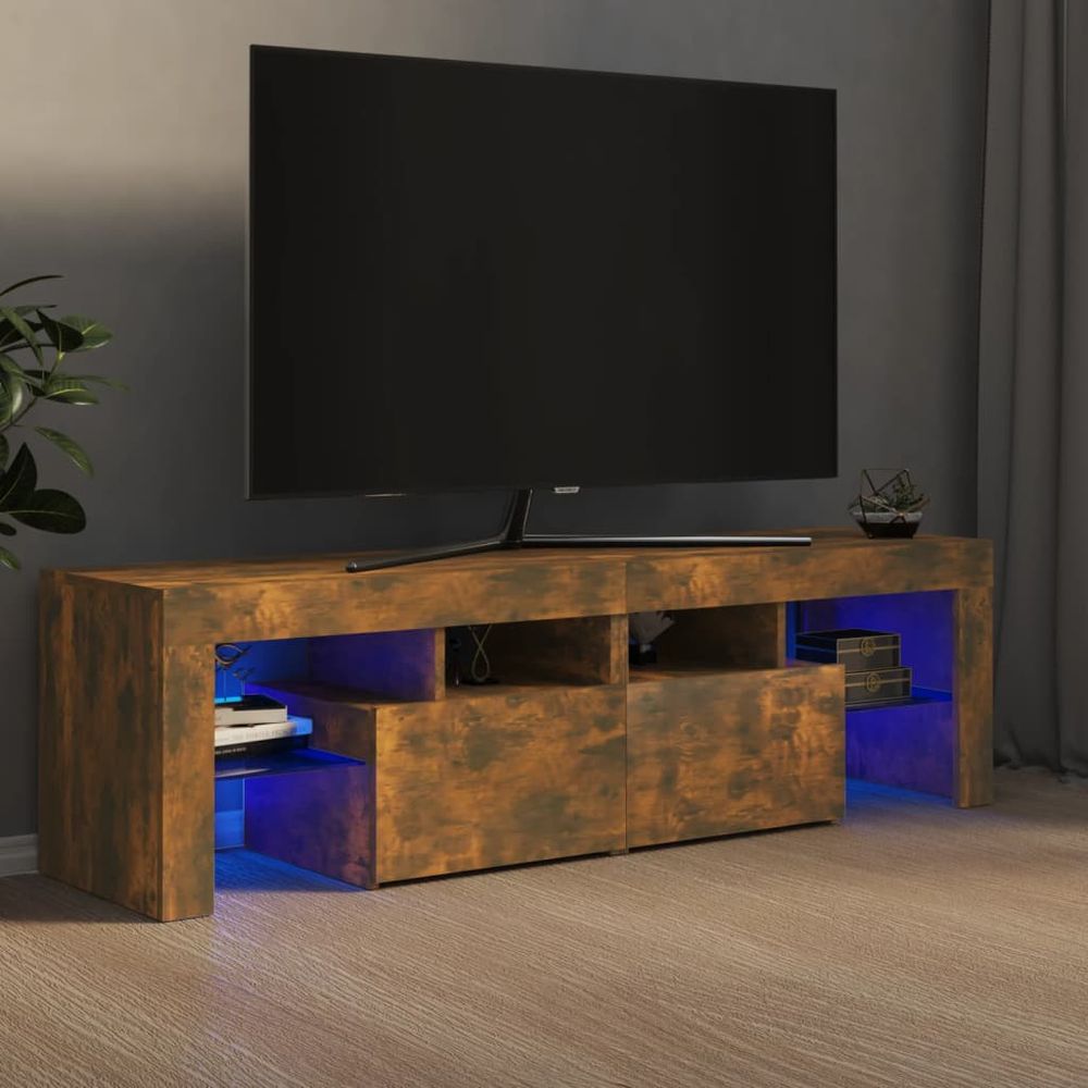 TV Cabinet with LED Lights Smoked Oak 140x36.5x40 cm