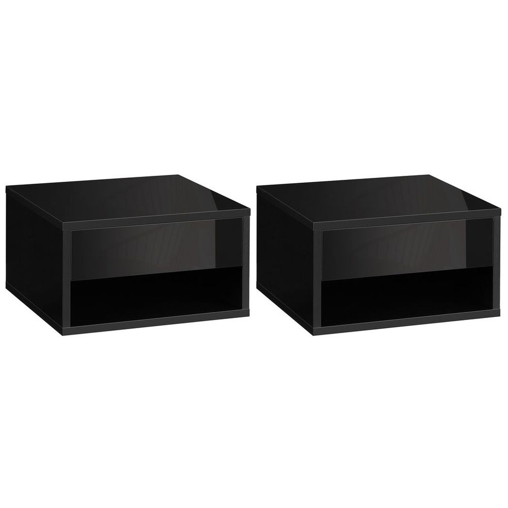 HOMCOM Floating Bedside Table Set of 2 Wall Mounted Nightstand W/ Drawer Black