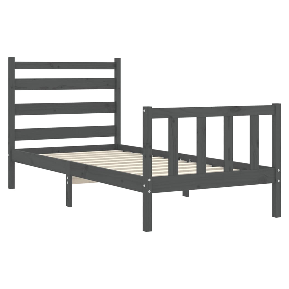 Bed Frame with Headboard Grey 2FT6 Small Single Solid Wood