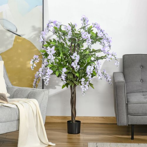 Artificial Realistic Wisteria Flower Tree Faux Decorative Plant, 110cm