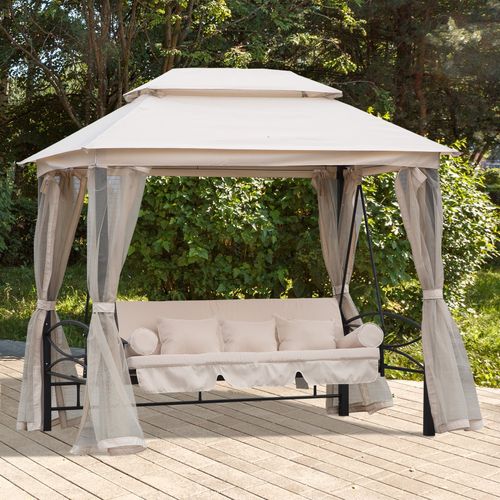 Outdoor 2-in-1 Convertible Swing Chair Bed 3 Seater Porch w/Nettings