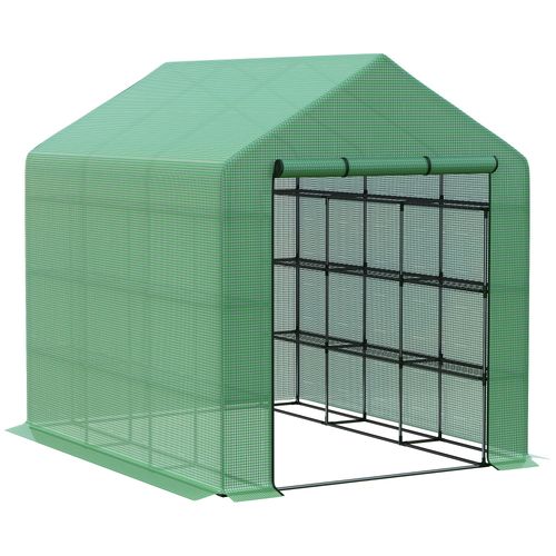 Poly Tunnel Steeple Walk in Greenhouse Removable Cover Shelves 244x180x210cm