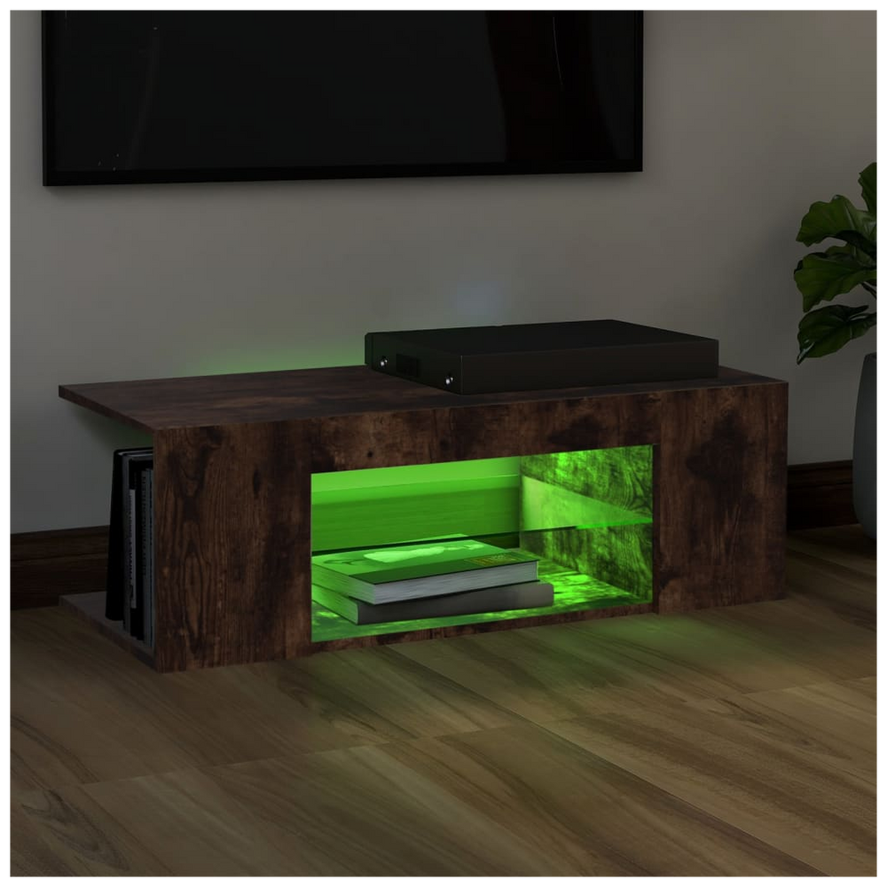 TV Cabinet with LED Lights Smoked Oak 90x39x30 cm