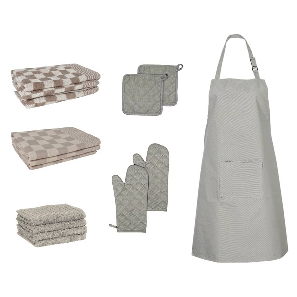 vidaXL 15 Piece Towel Set with Oven Gloves&Pot Holders Grey Cotton