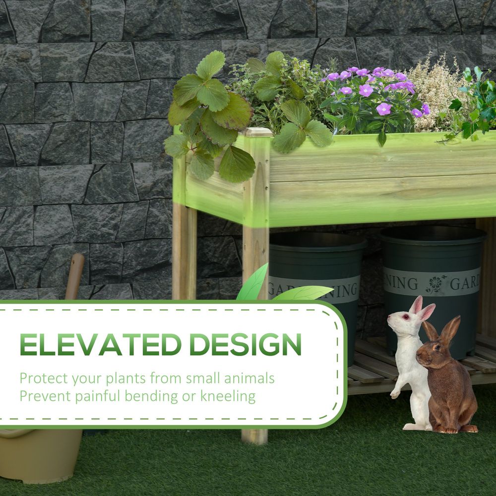 Raised Garden Bed with Legs and Storage Shelf, Elevated Wooden Planter Box,