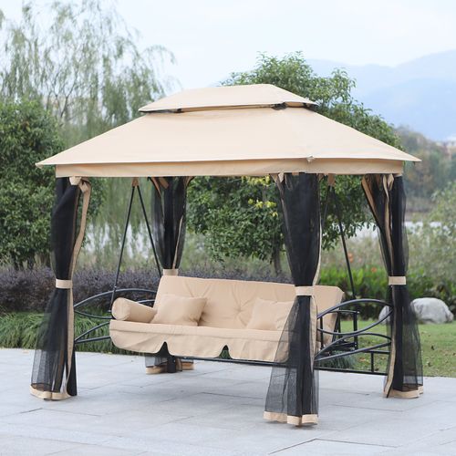 Outdoor 2-in-1 Convertible Swing Chair Bed 3 Seater Porch w/Nettings