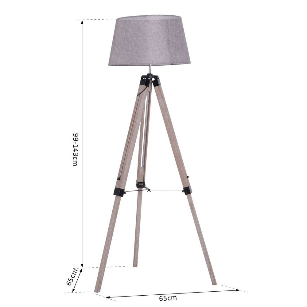 Tripod Floor Lamp Freestanding Bedside Light with Fabric Shade Grey