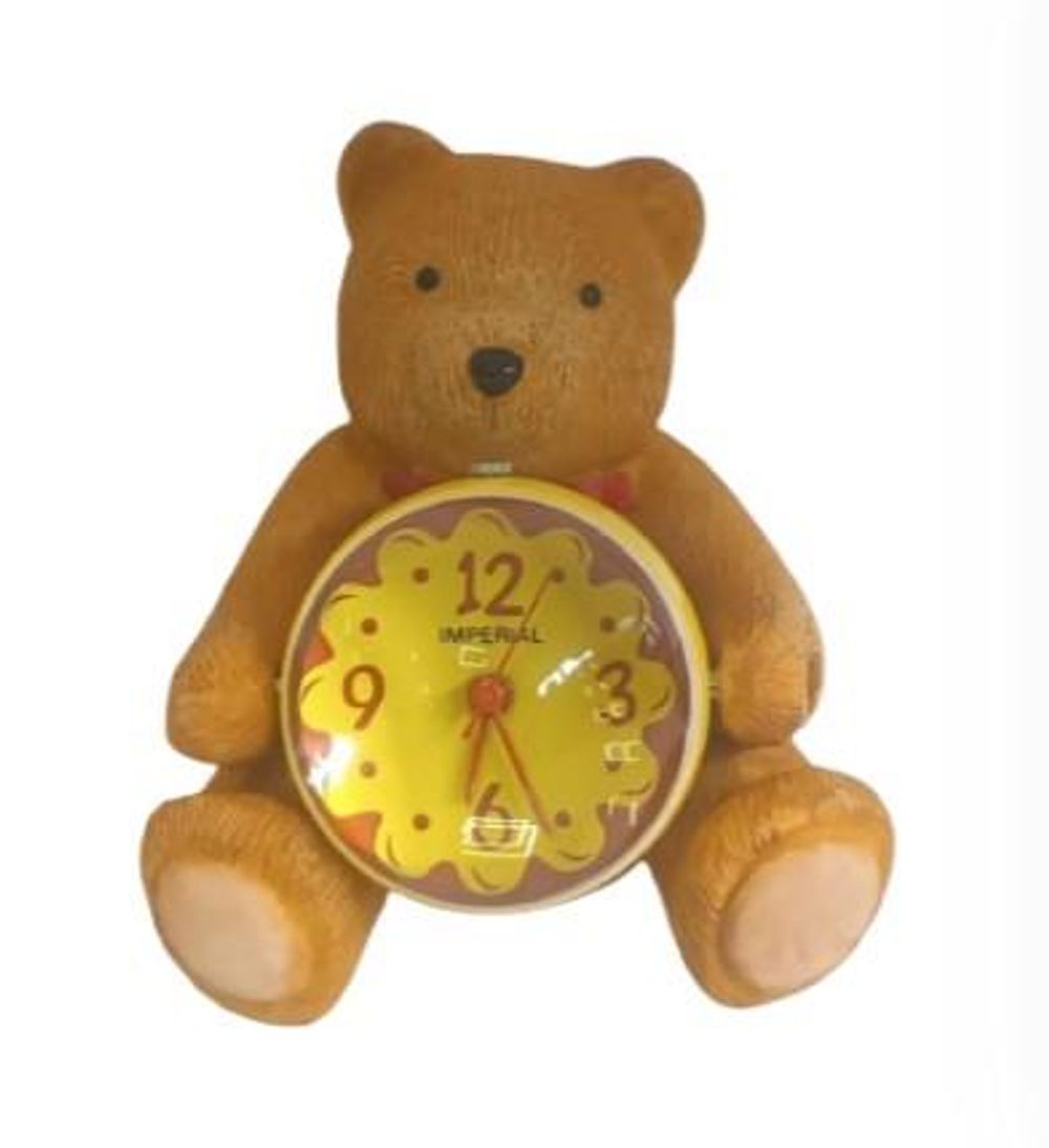 Miniature Clock Teddy Holding Glass Clock IMP425(AL) - CLEARANCE NEEDS RE-BATTERY