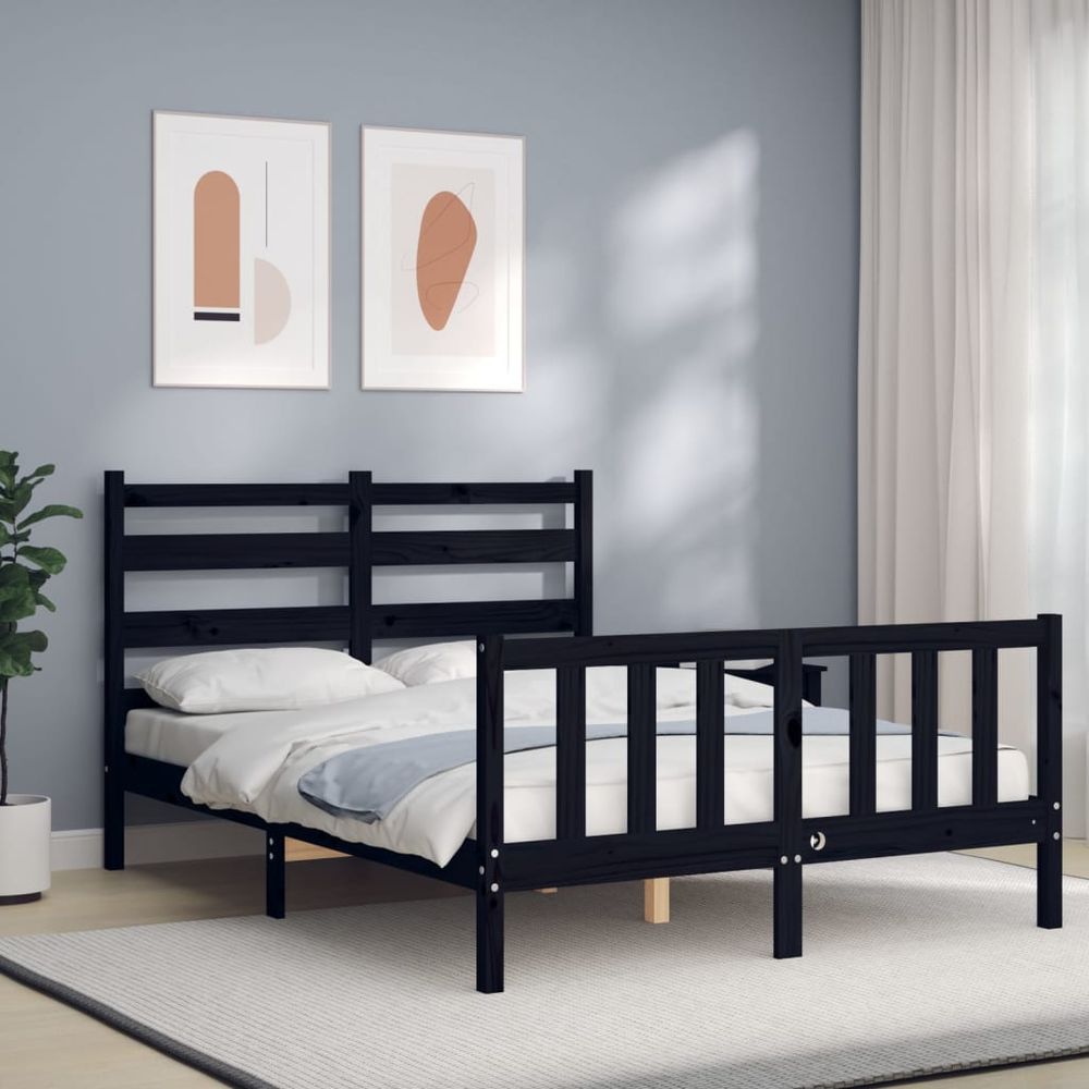 Bed Frame with Headboard Grey 2FT6 Small Single Solid Wood