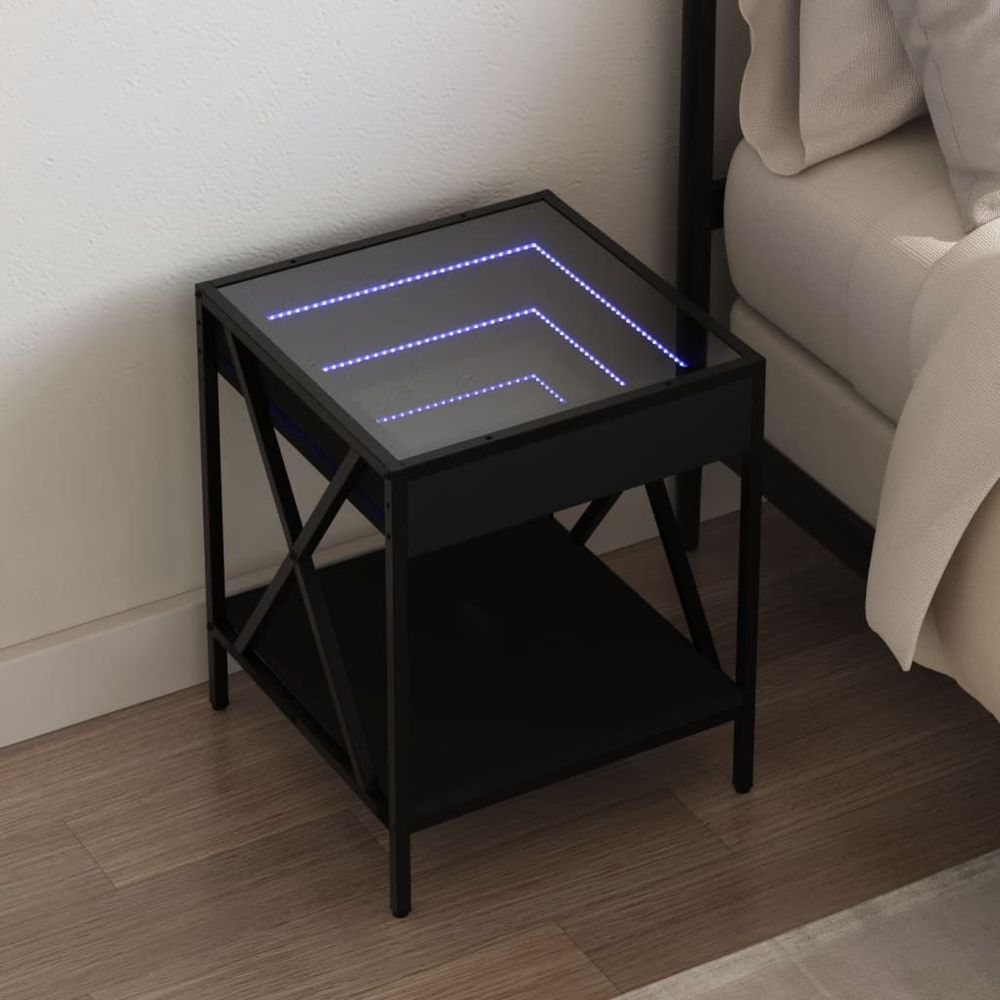 vidaXL Bedside Table with Infinity LED Black 40x40x49 cm