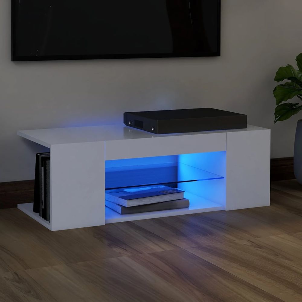 TV Cabinet with LED Lights Smoked Oak 90x39x30 cm