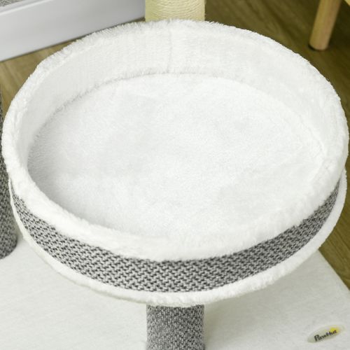 PawHut Cat Tower with Scratching Post, Cat Bed, Cat Tunnel, Toy Ball - White