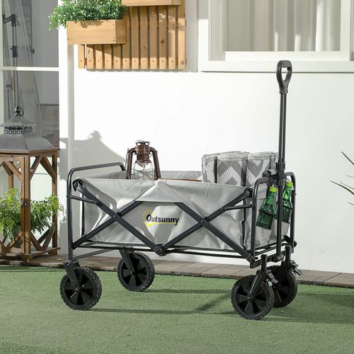 Outsunny Folding Outdoor Storage Trolley Cart Bag Telescopic Handle Brakes