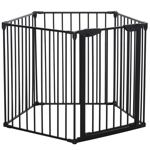 Pet Gate 5-Panel Dog Playpen for Indoor Stair Barrier W/ Walk Through Door Black