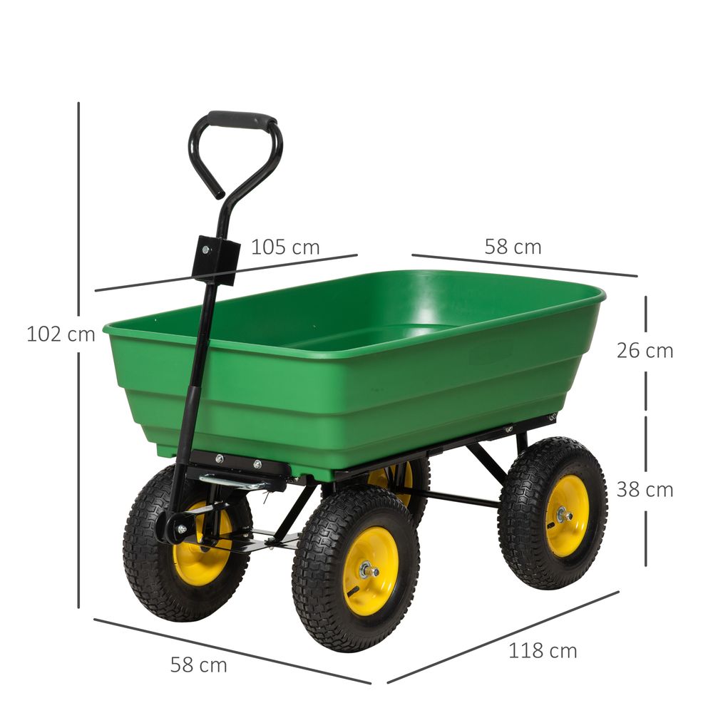 125L Garden Cart Heavy Duty 4 Wheel Trolley Wheelbarrow Green