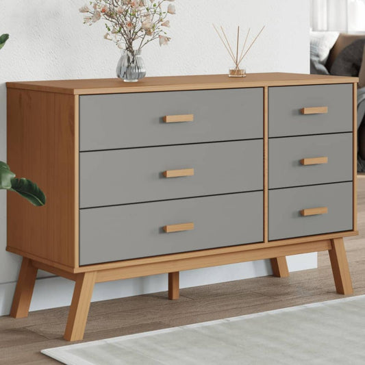 vidaXL Drawer Cabinet OLDEN Grey and Brown Solid Wood Pine