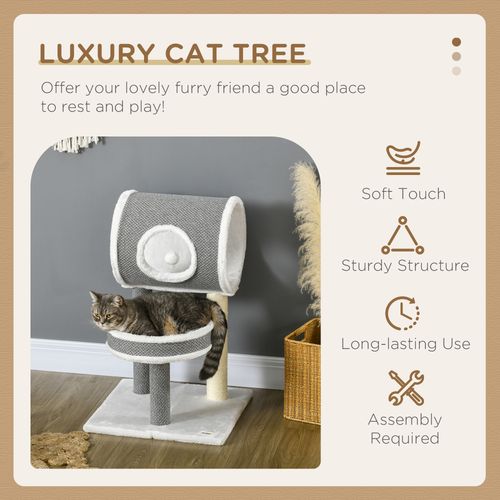 PawHut Cat Tower with Scratching Post, Cat Bed, Cat Tunnel, Toy Ball - White