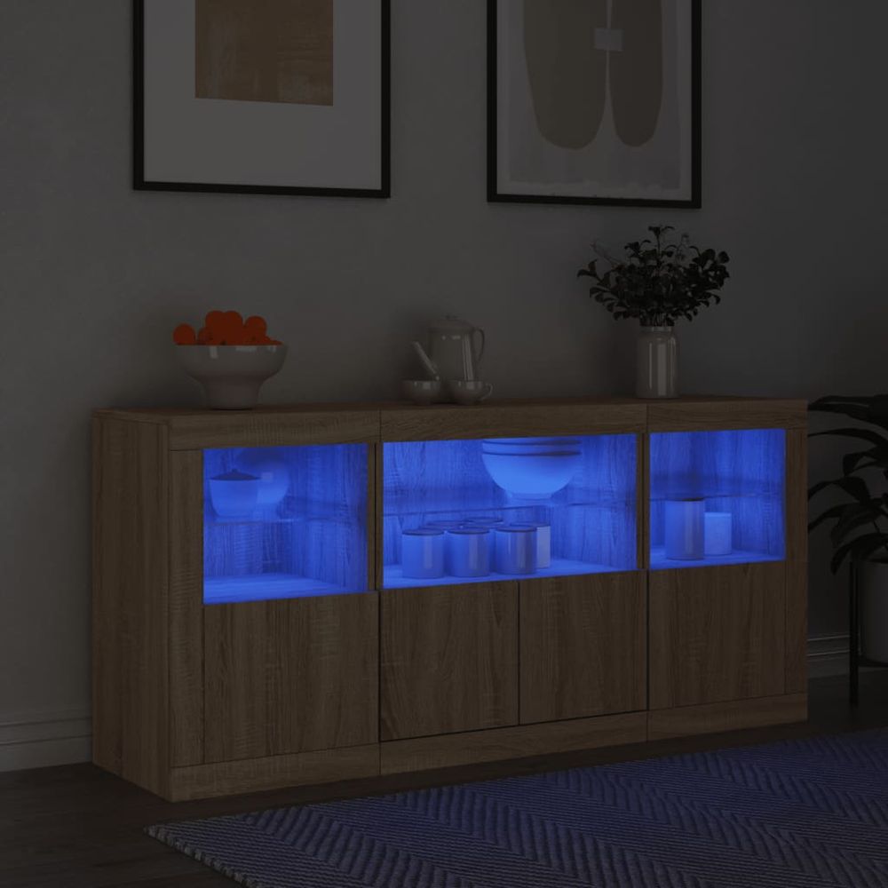 vidaXL Sideboard with LED Lights White 142.5x37x67 cm