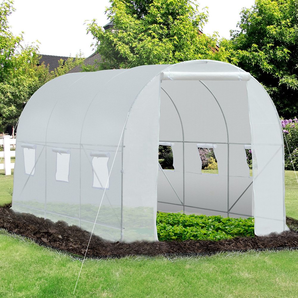 Large Galvanized Steel Frame Outdoor Walk-In Poly Tunnel Garden Greenhouse-White