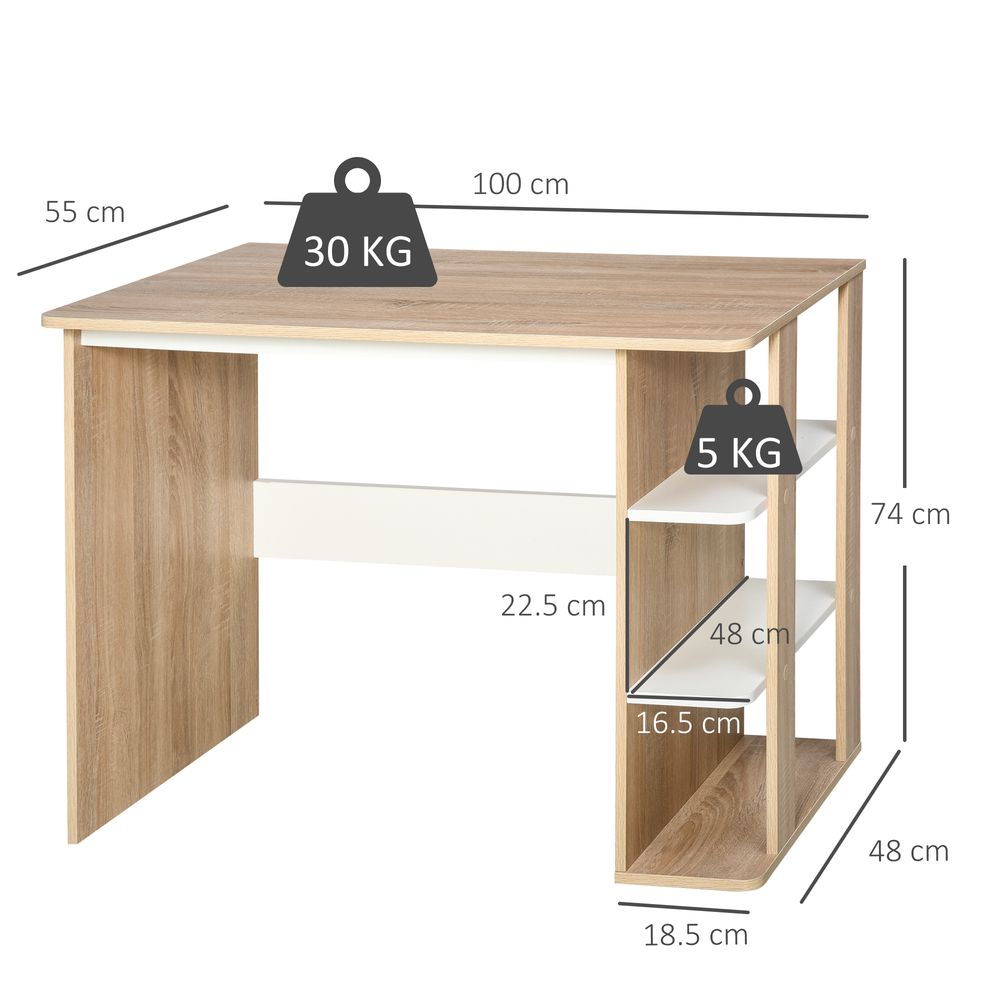 Duo Work Desk & 3-Tier Side Shelves Wide Table Sturdy Frame 2-In-1