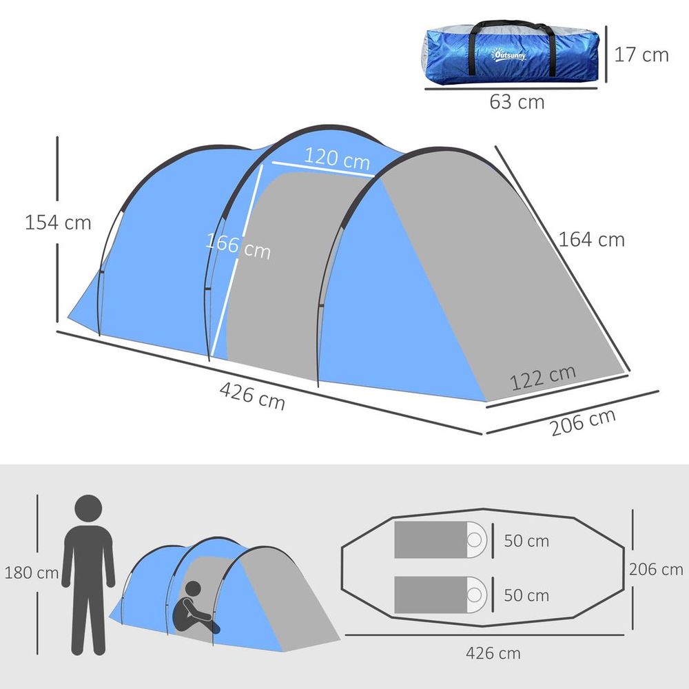 3 Man 2 Room Tent Camping Tent With Living Area Air Vents Blue