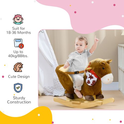 HOMCOM Kids Rocking Horse, Plush Baby Rocking Chair with Safety Harness, Sounds