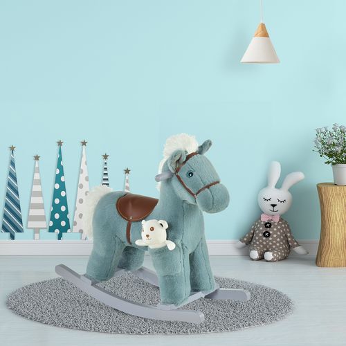 Kids Plush Ride-On Rocking Horse with Plush Toy Sound Handle Grip