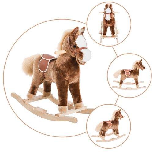 Kids Rocking Horse Wooden Plush Children Ride On Toy Rocker Baby Gift HOMCOM