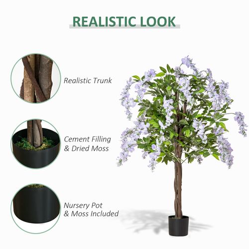 Artificial Realistic Wisteria Flower Tree Faux Decorative Plant, 110cm