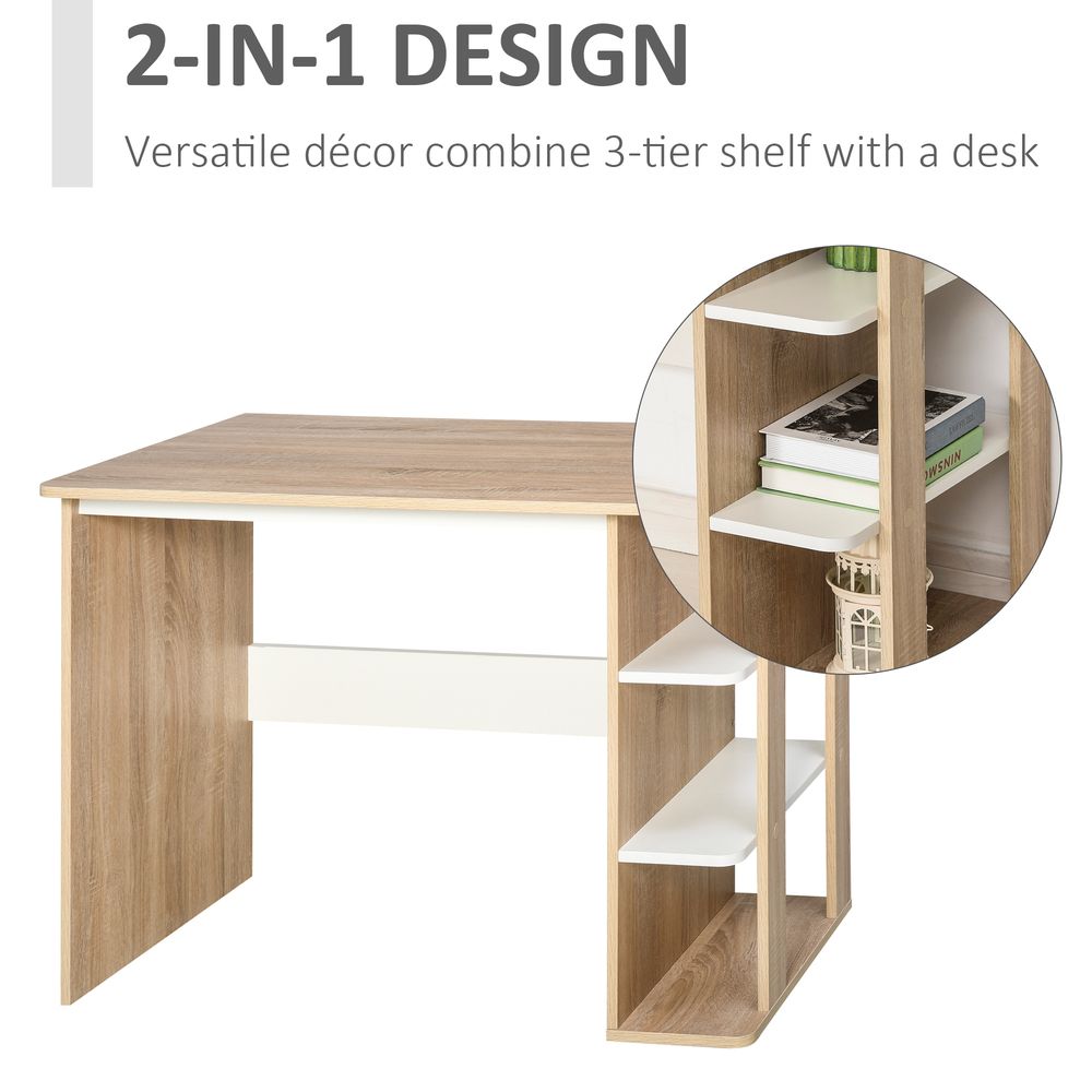 Duo Work Desk & 3-Tier Side Shelves Wide Table Sturdy Frame 2-In-1