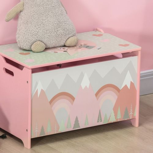 ZONEKIZ Toy Box, Kids Toy Chest with Lid, Safety Hinge - Pink