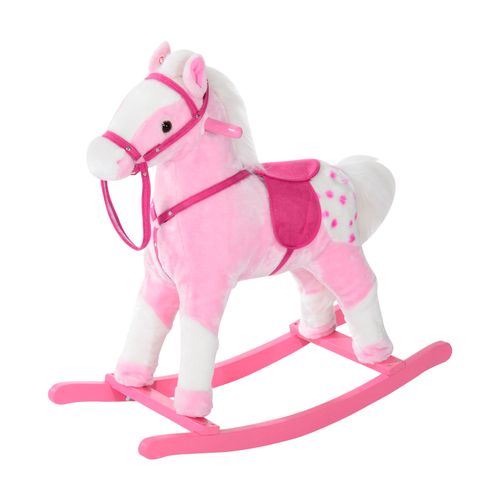 Rocking Horse Toy Plush Wood Pony Riding Rocker Neigh Sound Pink