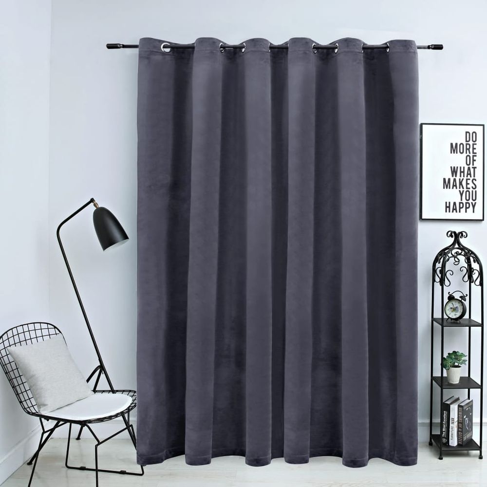 Blackout Curtain with Metal Rings Velvet Black 290x245 cm